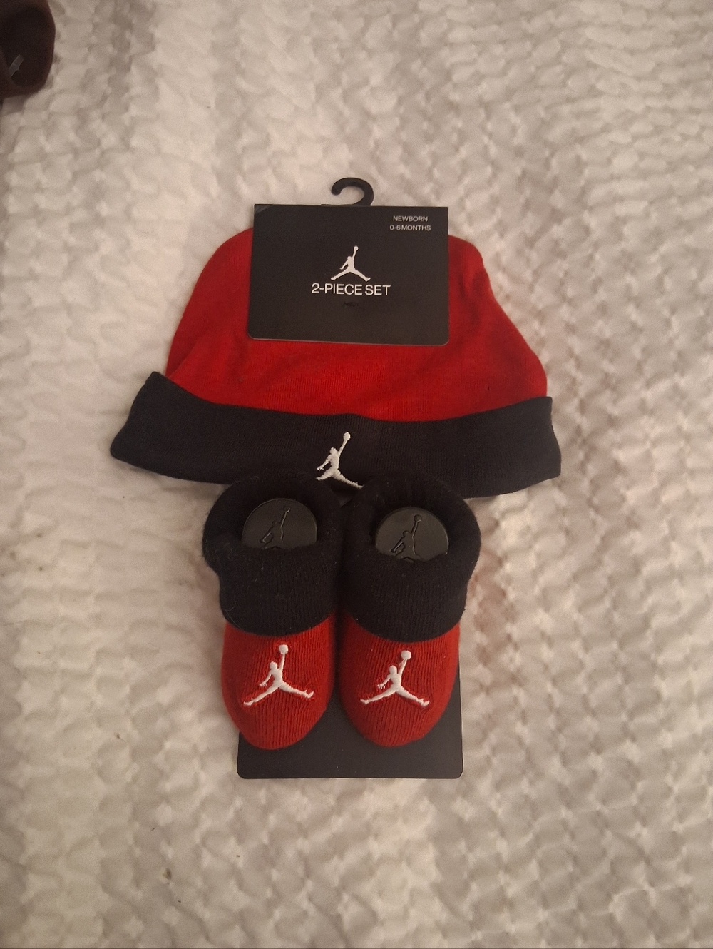 Jordan Red & Black Newborn Hat and Booties Set